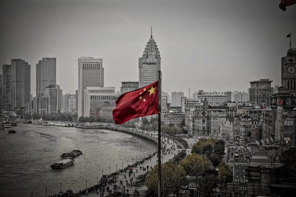 China Shanghai with Flag