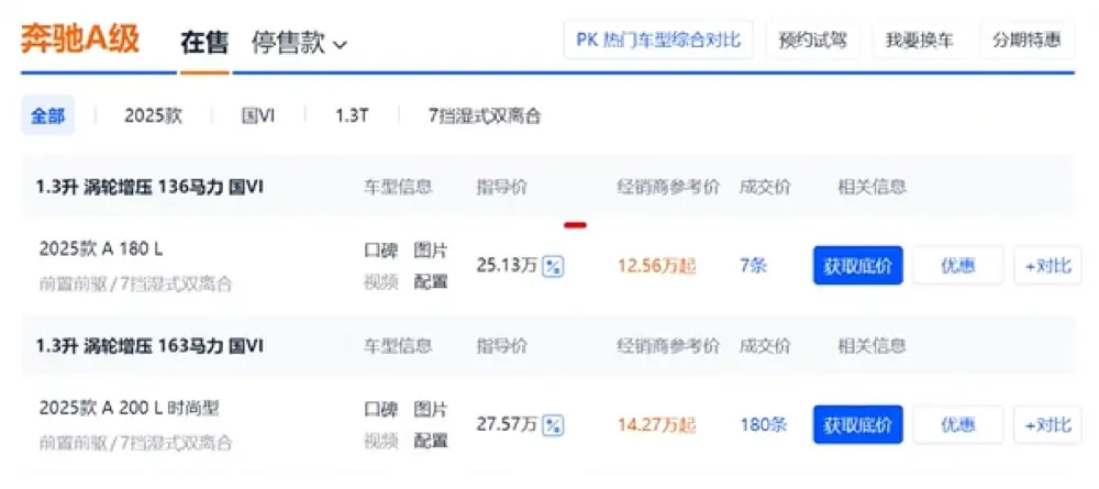 A Class Price cut in China